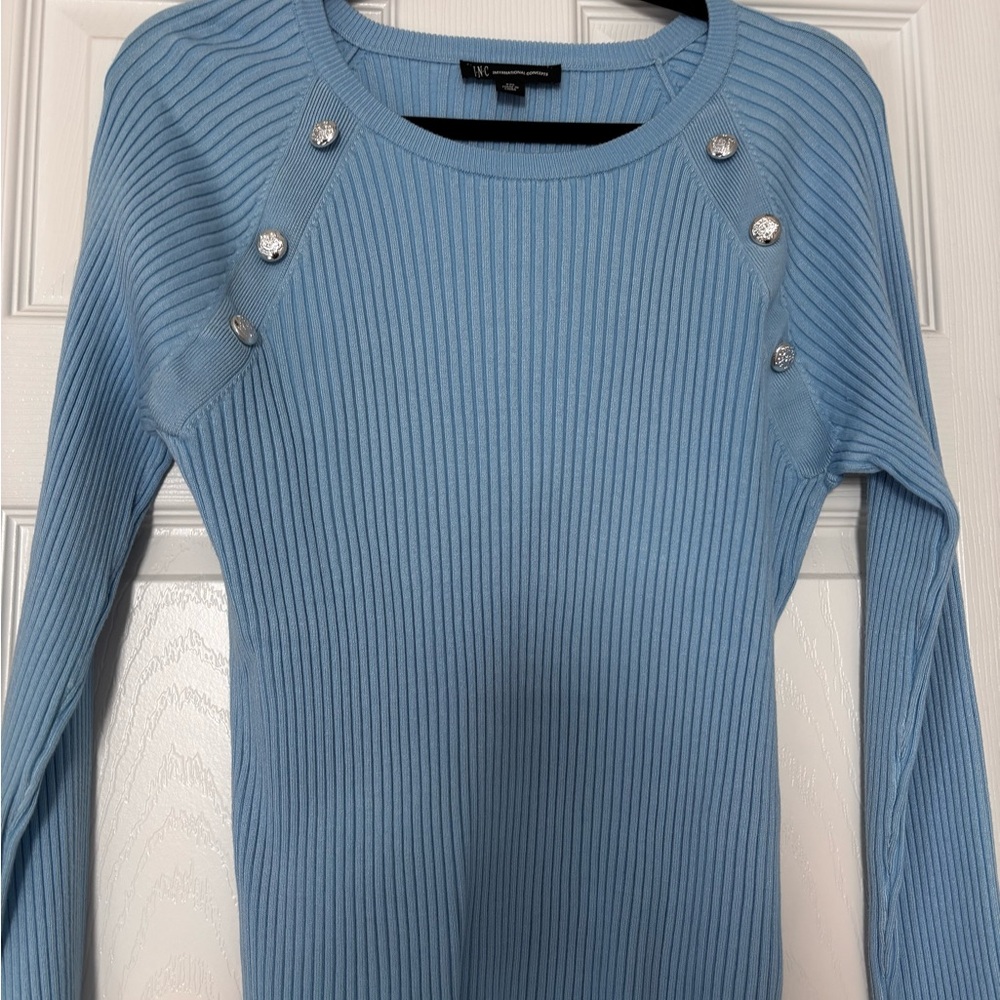 New! Never worn blue Ribbed Sweater with Button Accents by I. N. C.